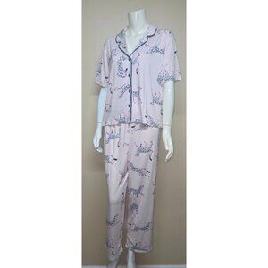 Beauty Sleep Social  2 Piece Pajama Set Pink Cheetah Women Size MED NEW